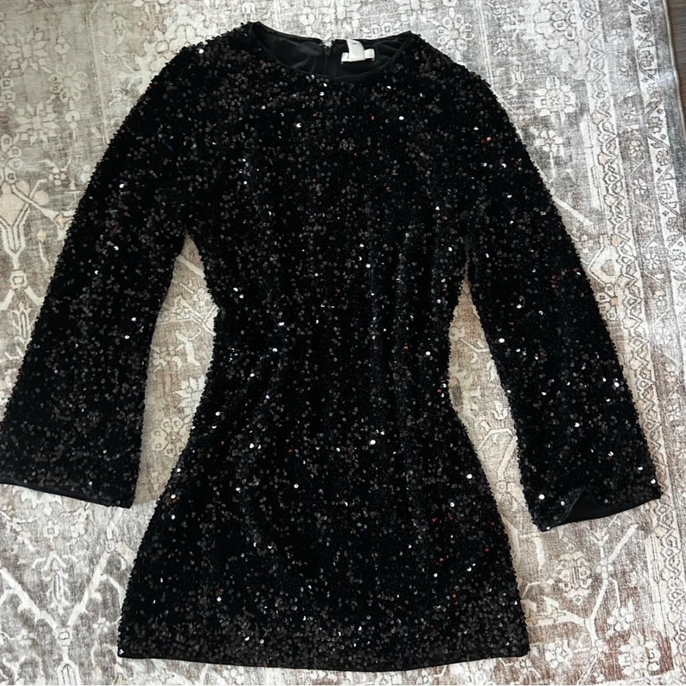 H&M Black Sequin Long Sleeve Dress